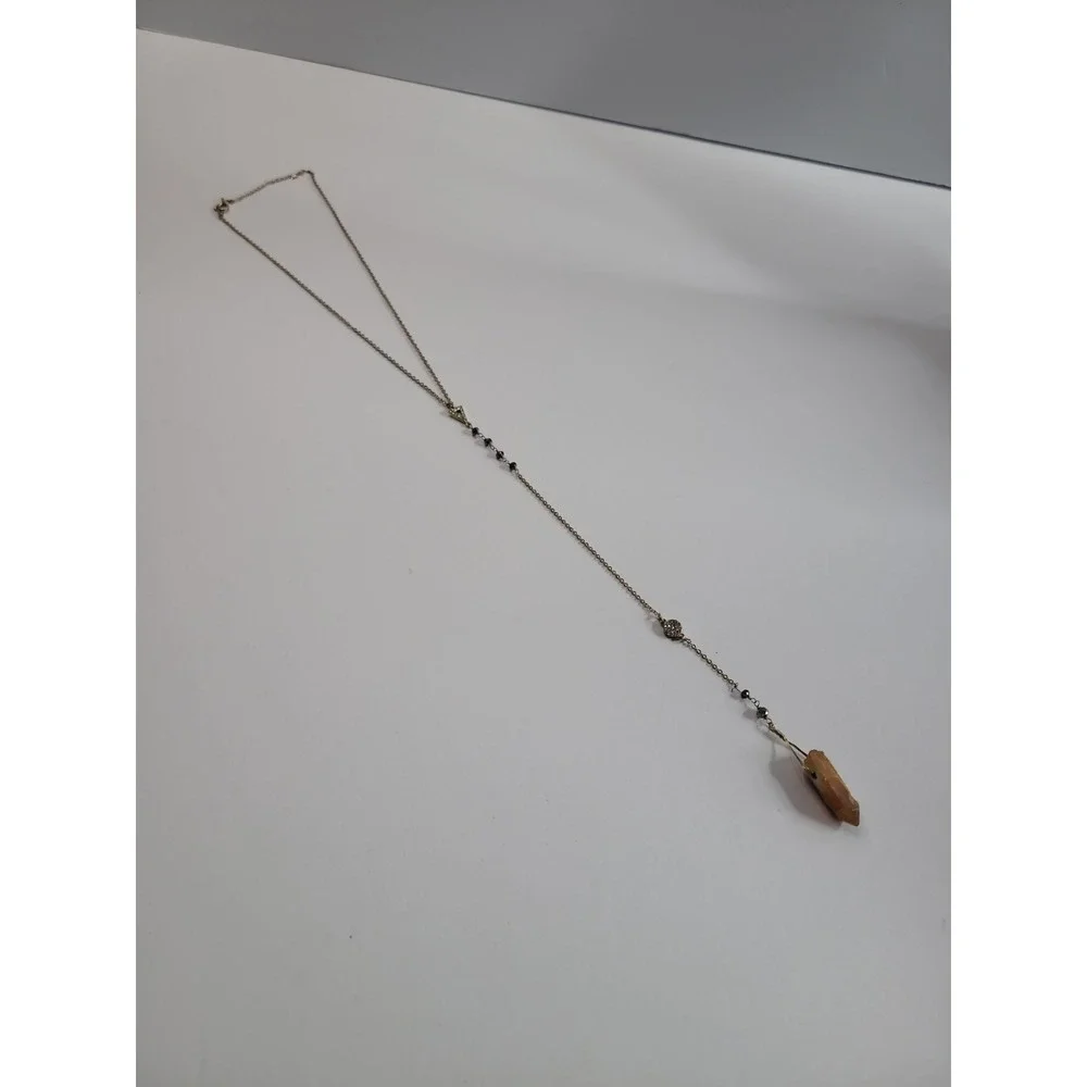Gold Tone Orange Brown Pendant Lariat Necklace Y Drop Faceted Statement Boho